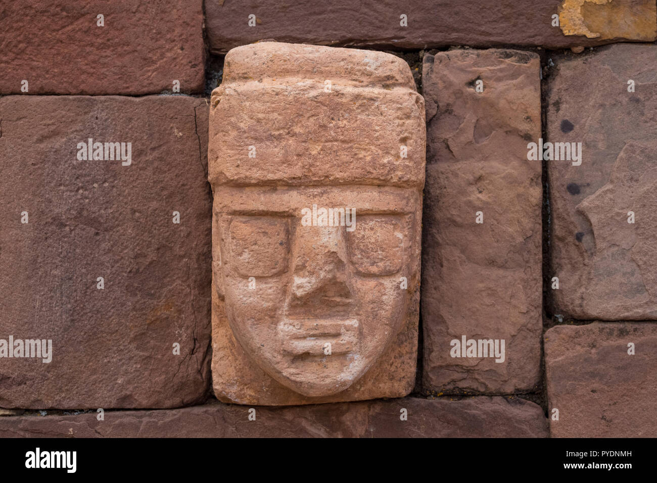 Ruins of the ancient city of Tiwanaku, Bolivia, faces Stock Photo