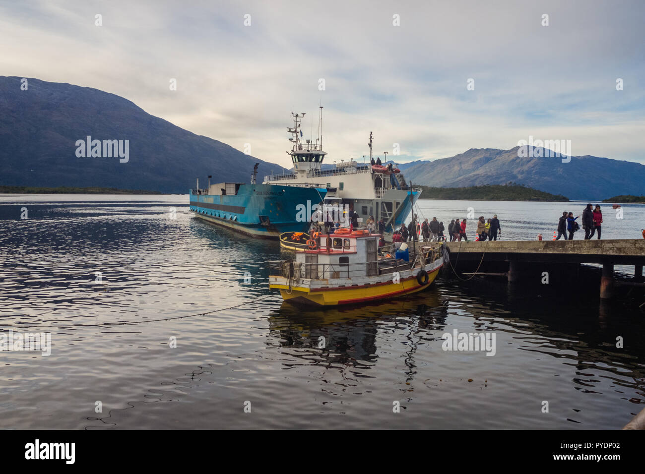 Villa Puerto Eden / Magallanes y la Antartica Chilena Region / Chile. march 24, 2017: boats in the port area of the village. Patagonia Stock Photo