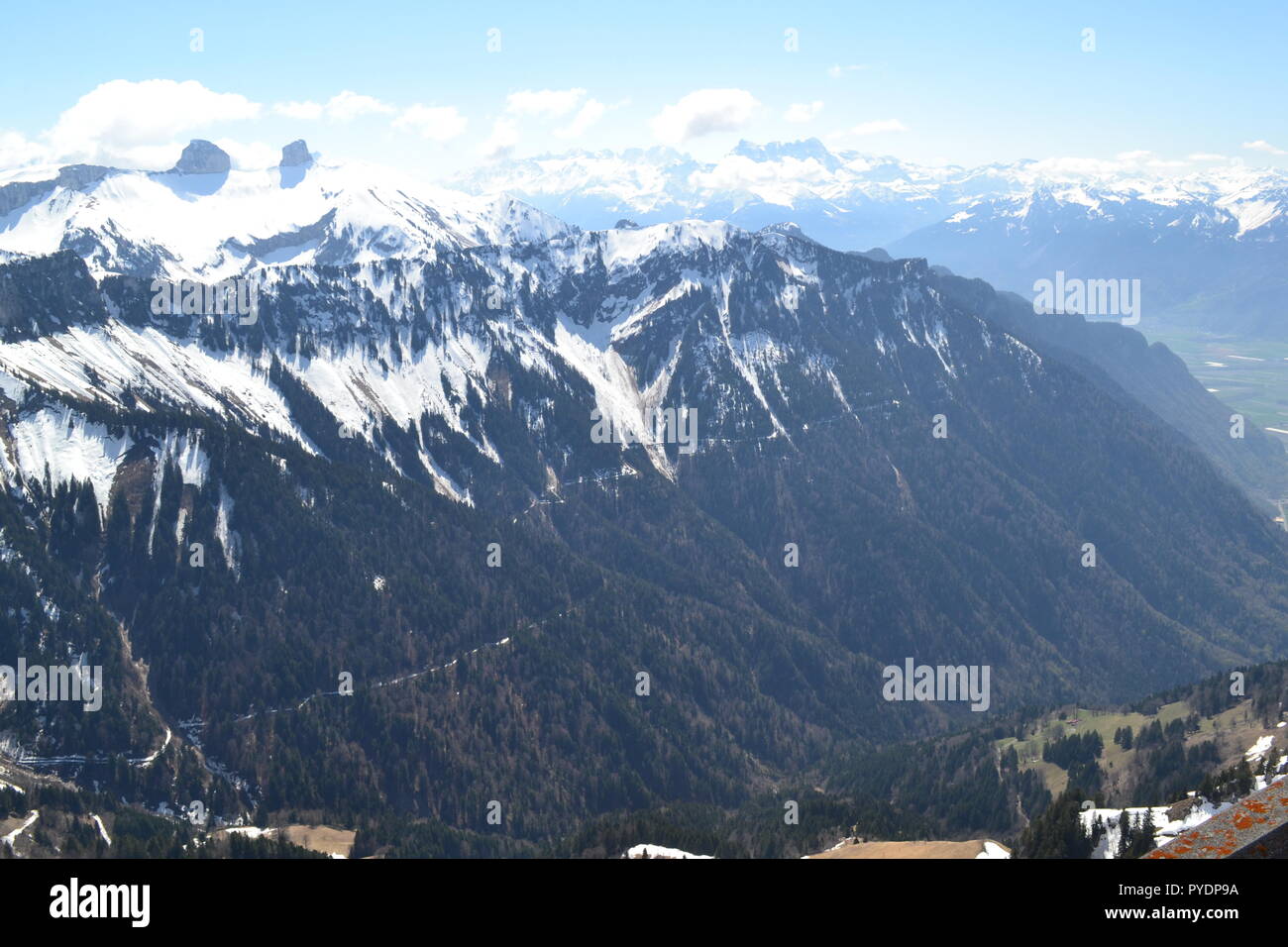 View From Les Rochers De Naye Reached By Mob Train From Montreux To West Is Lake Geneva Lausanne To East Famous Peaks Including Eiger Monch Etc Stock Photo Alamy