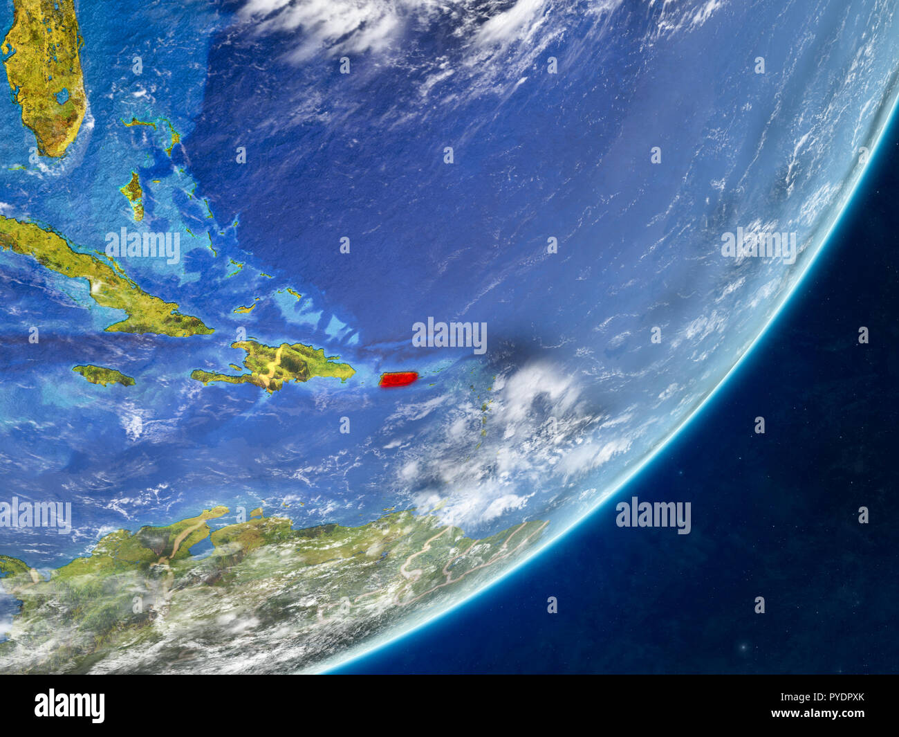 Puerto Rico on model of planet Earth with country borders and very ...
