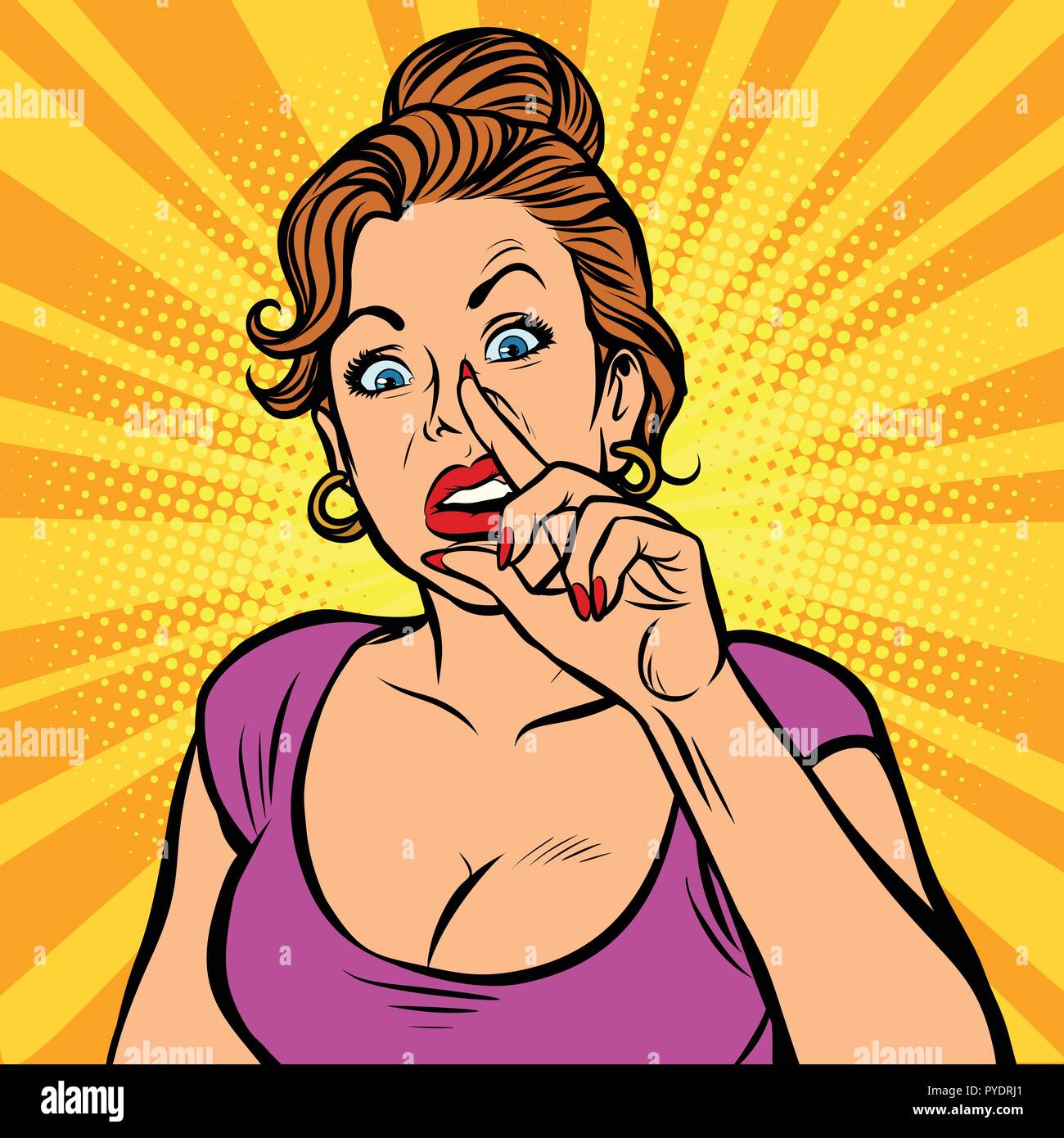 Surprised woman pointing finger. Comic cartoon pop art retro vector ...