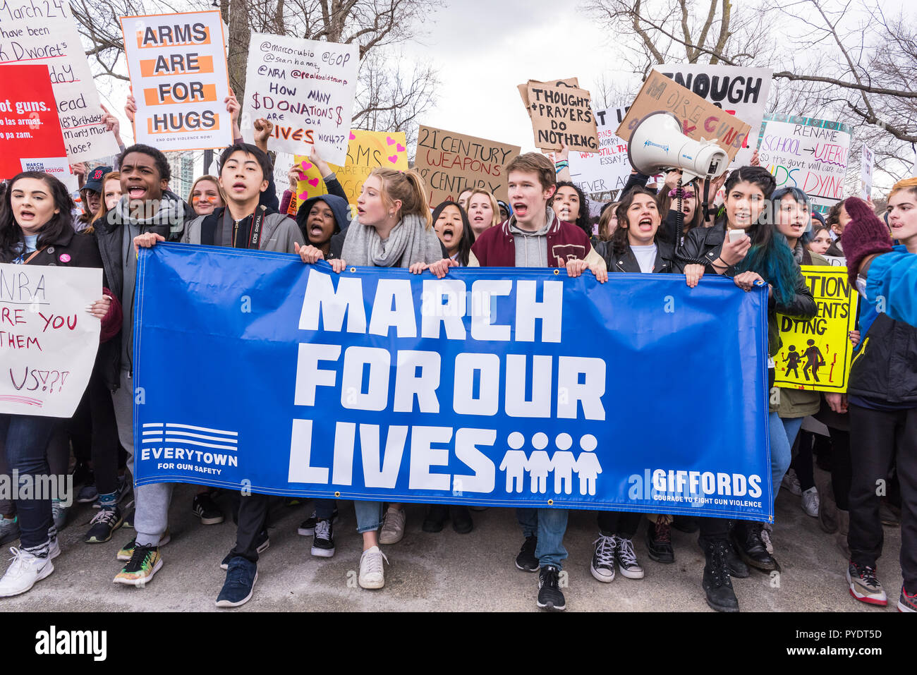 Large group of students holding a flag and leading the 2018 March for ...