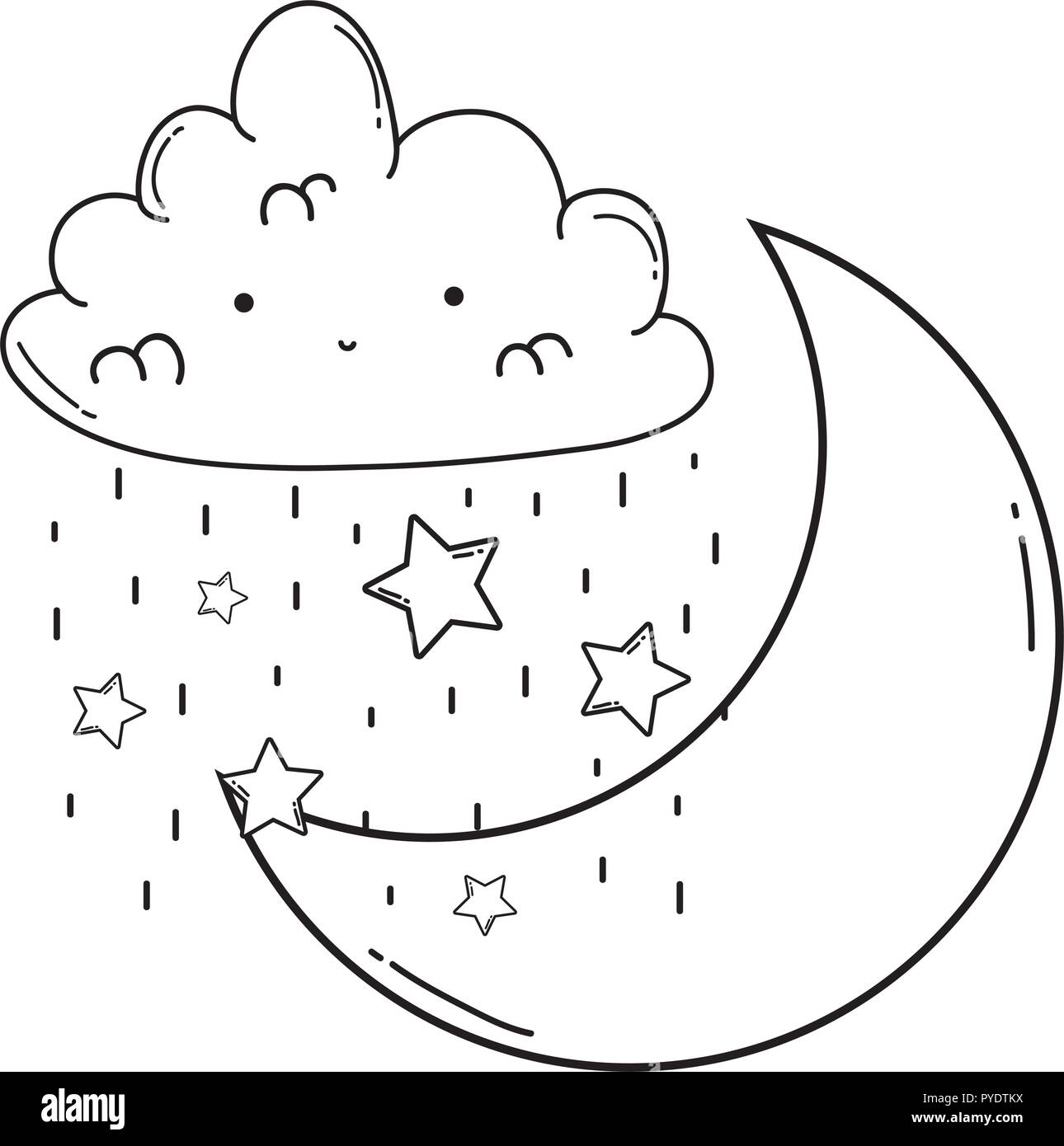 Cloud and moon cartoon in black and white Stock Vector Image & Art - Alamy