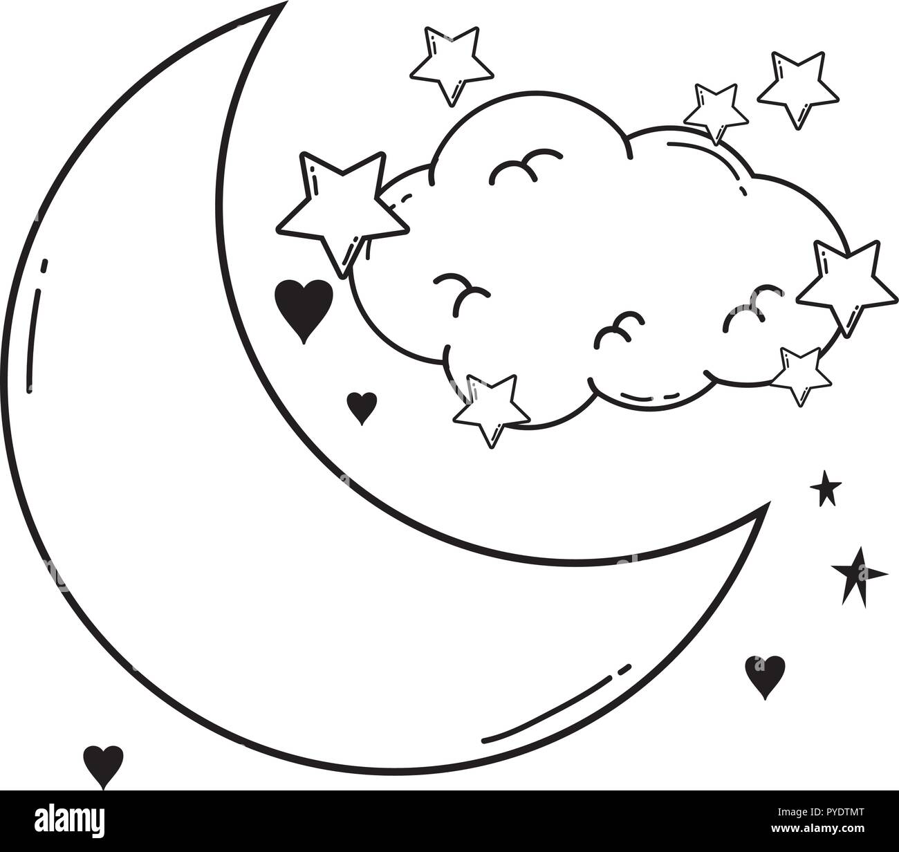 Drawing Moon Stars Black and White Stock Photos & Images - Alamy