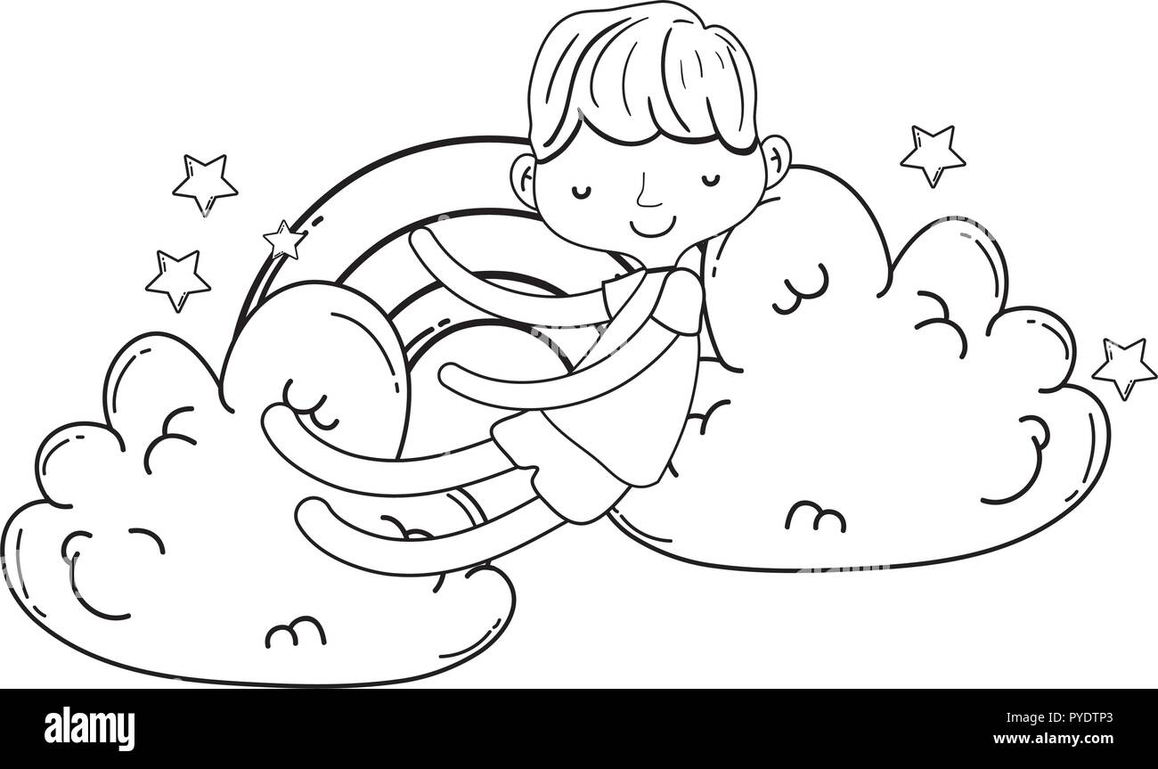 Kid on clouds cartoon in black and white Stock Vector Image & Art - Alamy