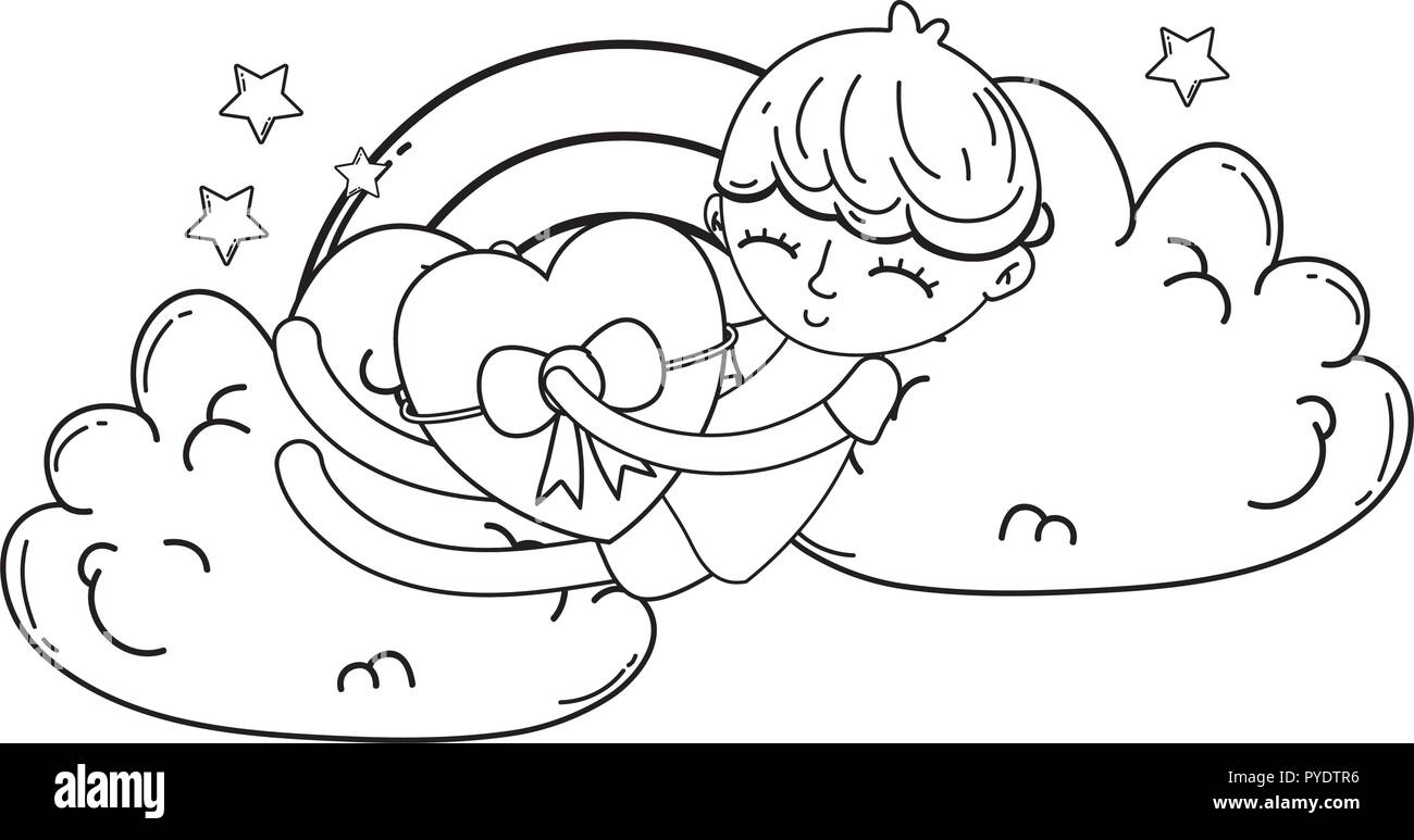 Kid on clouds cartoon in black and white Stock Vector Image & Art - Alamy