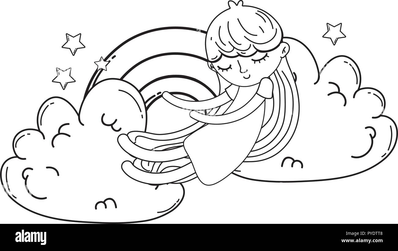 Kid on clouds cartoon in black and white Stock Vector Image & Art - Alamy