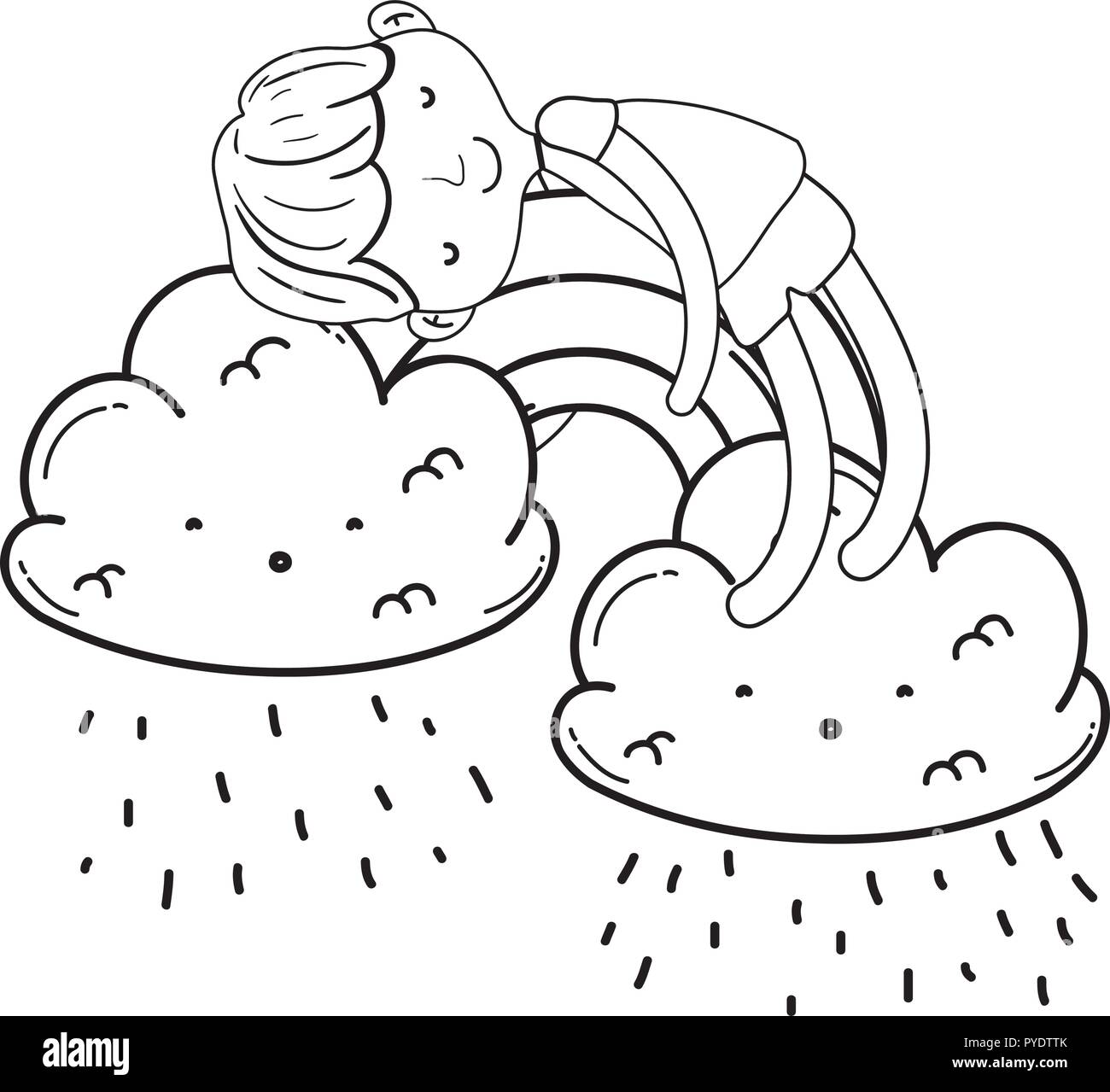 Kid on clouds cartoon in black and white Stock Vector Image & Art - Alamy