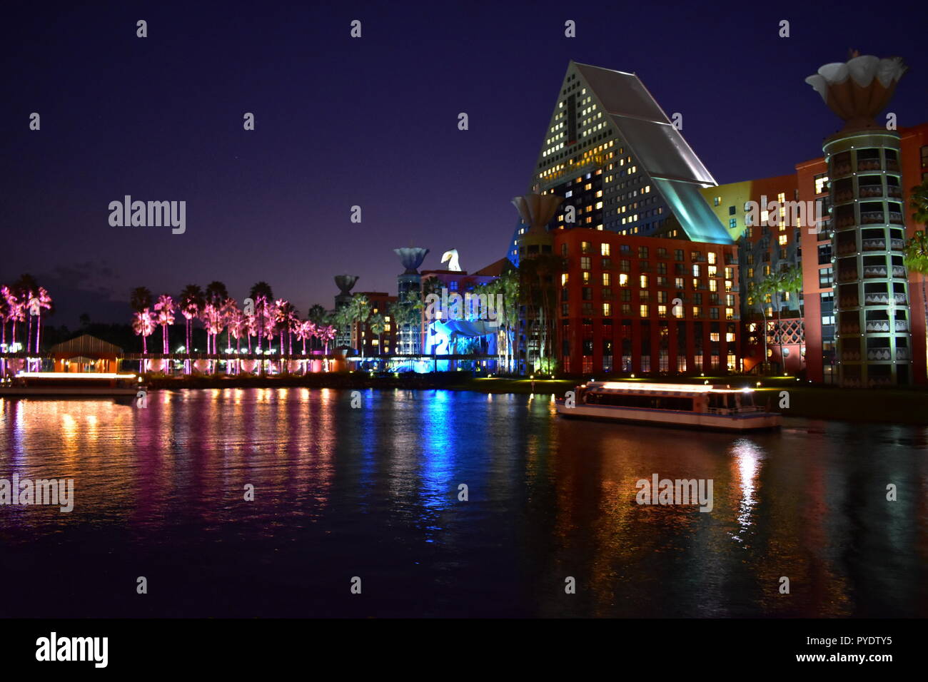 Orlando, Florida. October 13, 2018. Colorful Dolphin Hotel and magenta