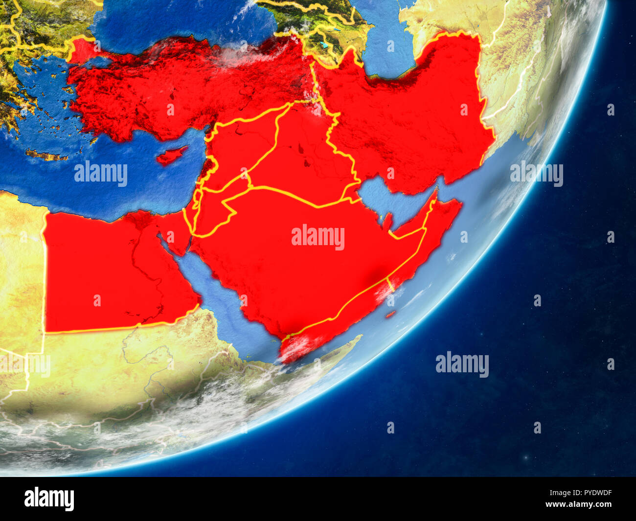Middle East on model of planet Earth with country borders and very ...