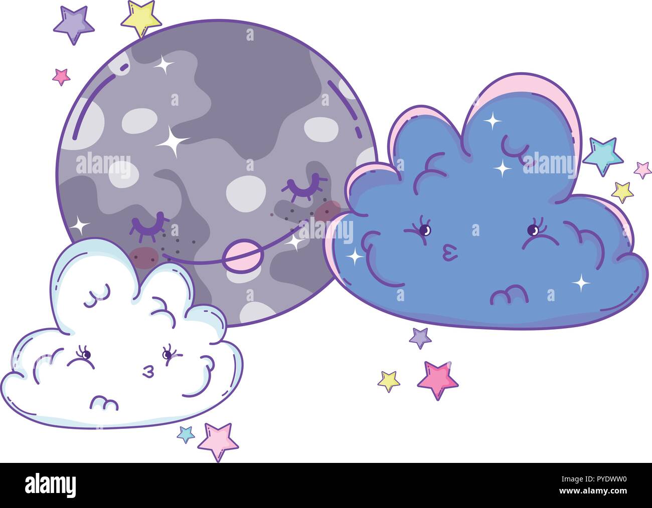 Clouds and moon cute cartoons Stock Vector Image & Art - Alamy