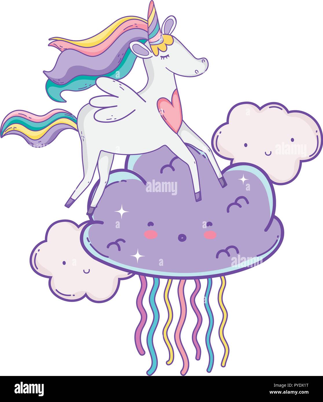 Unicorn on clouds cute cartoons Stock Vector Image & Art - Alamy