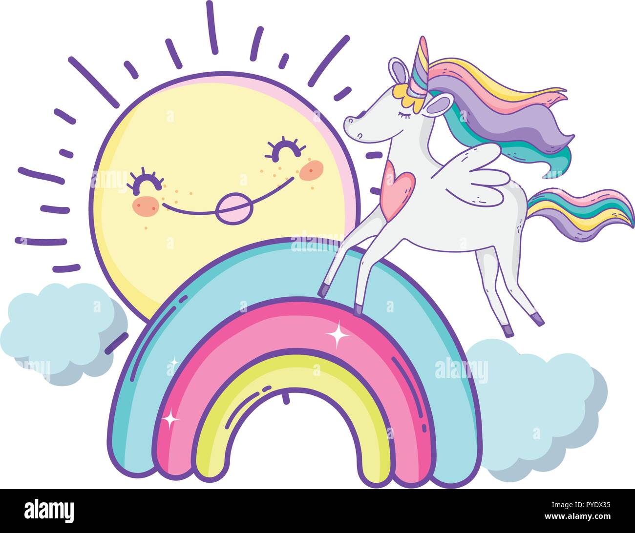 Unicorn on clouds cute cartoons Stock Vector Image & Art - Alamy