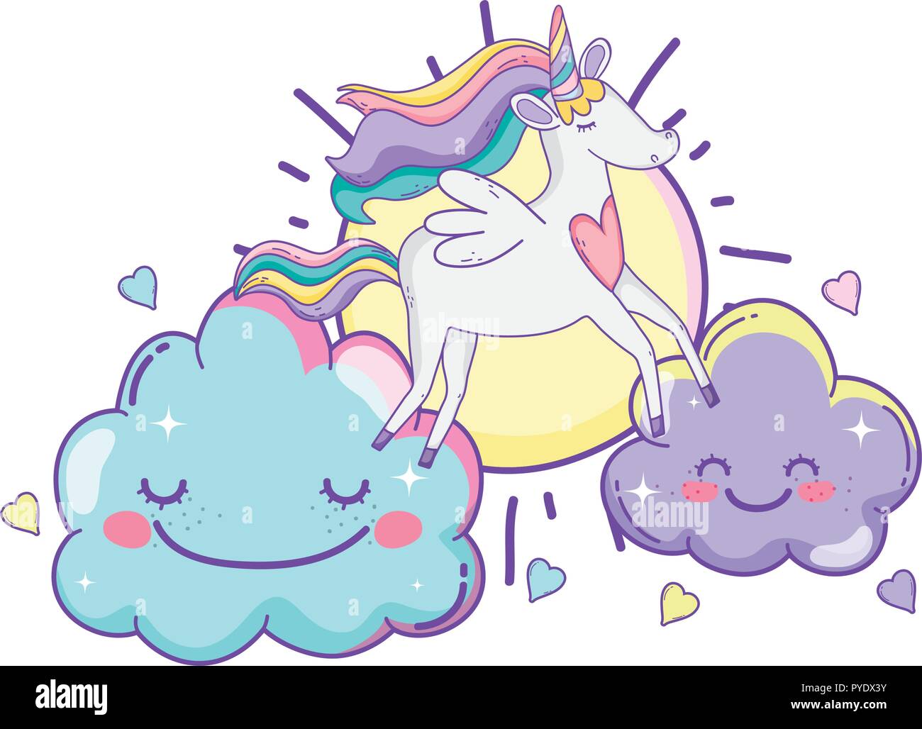 Unicorn on clouds cute cartoons Stock Vector Image & Art - Alamy