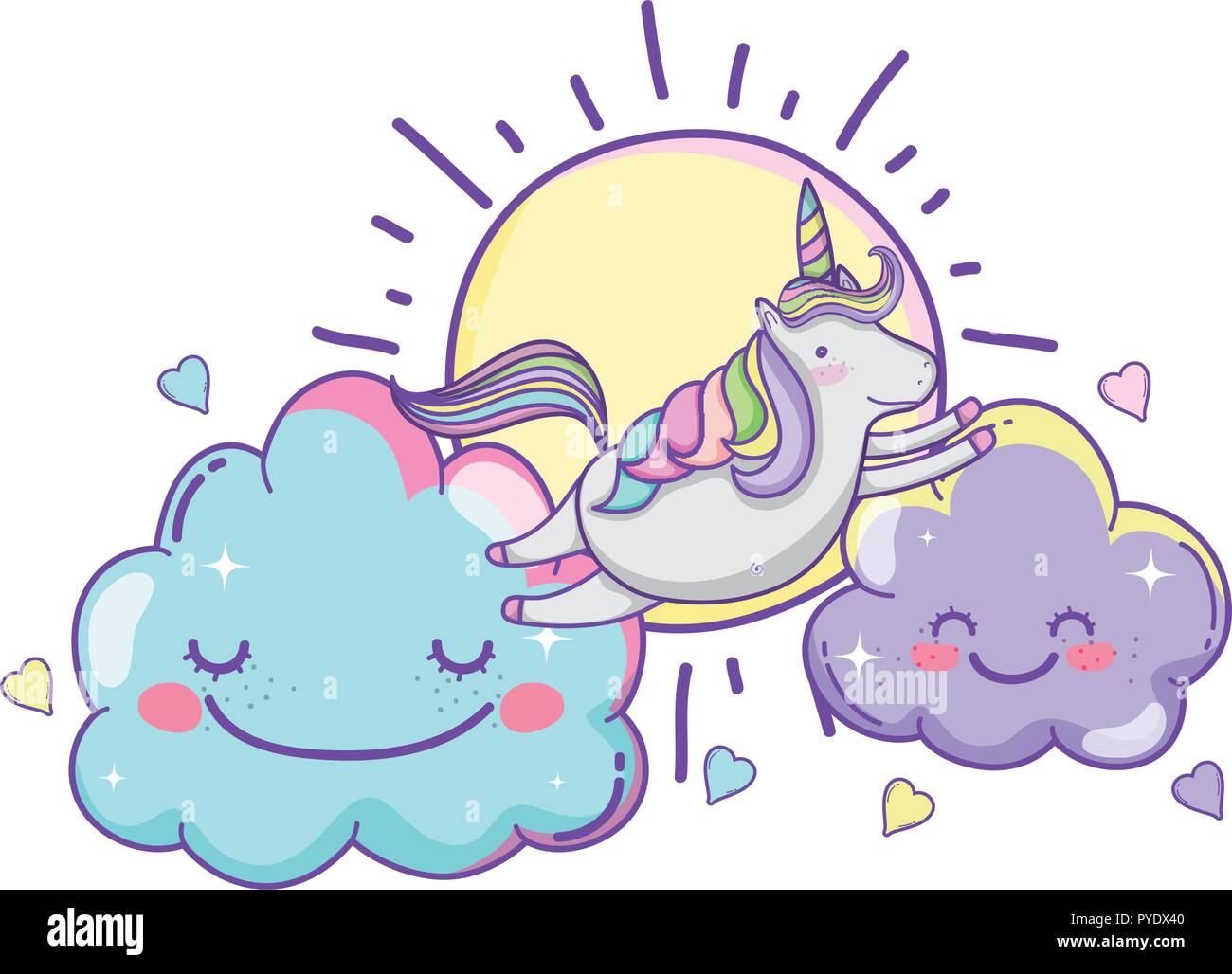 Unicorn on clouds cute cartoons Stock Vector Image & Art - Alamy