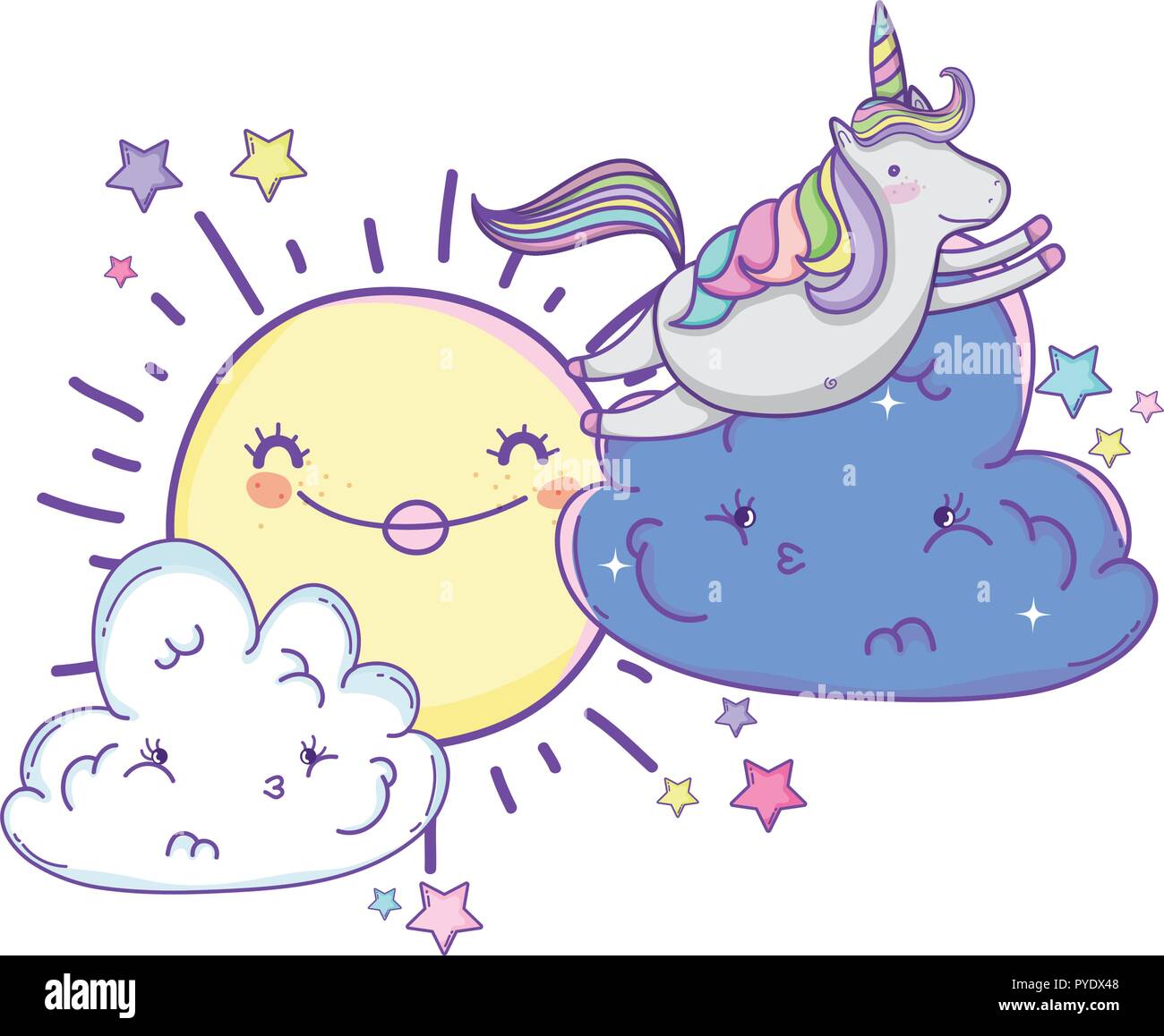 Unicorn on clouds cute cartoons Stock Vector Image & Art - Alamy