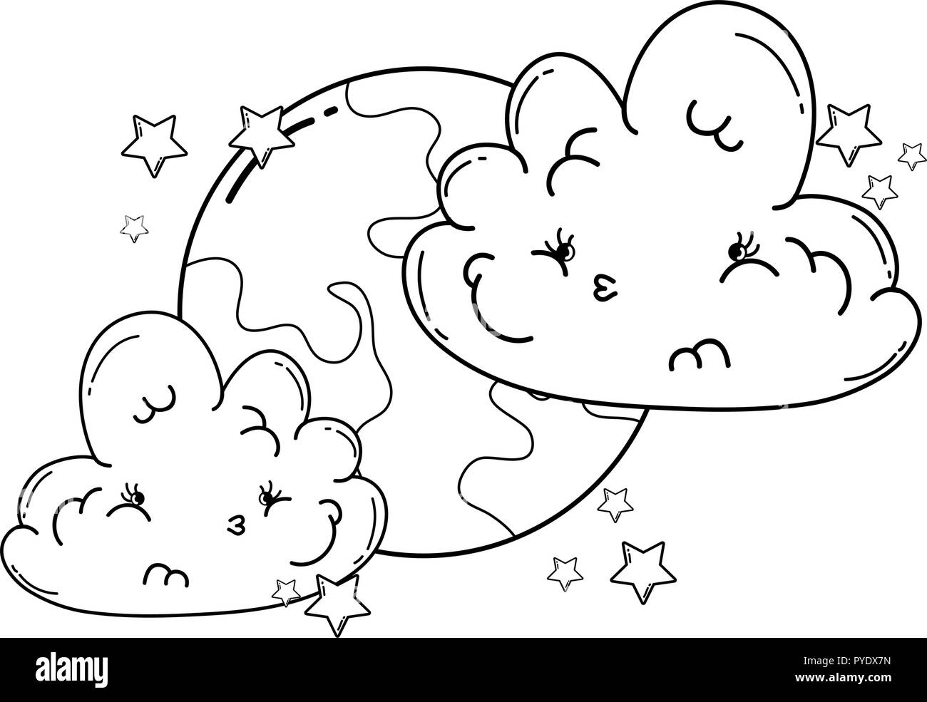 Clouds and moon cute cartoons in black and white Stock Vector Image ...