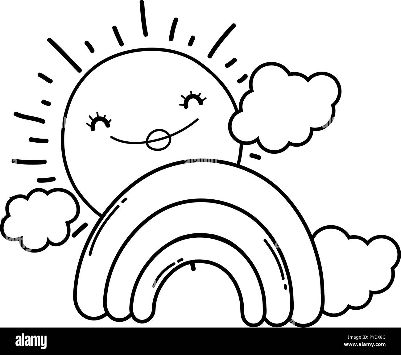 cloud and rainbow cartoon in black and white Stock Vector Image & Art -  Alamy