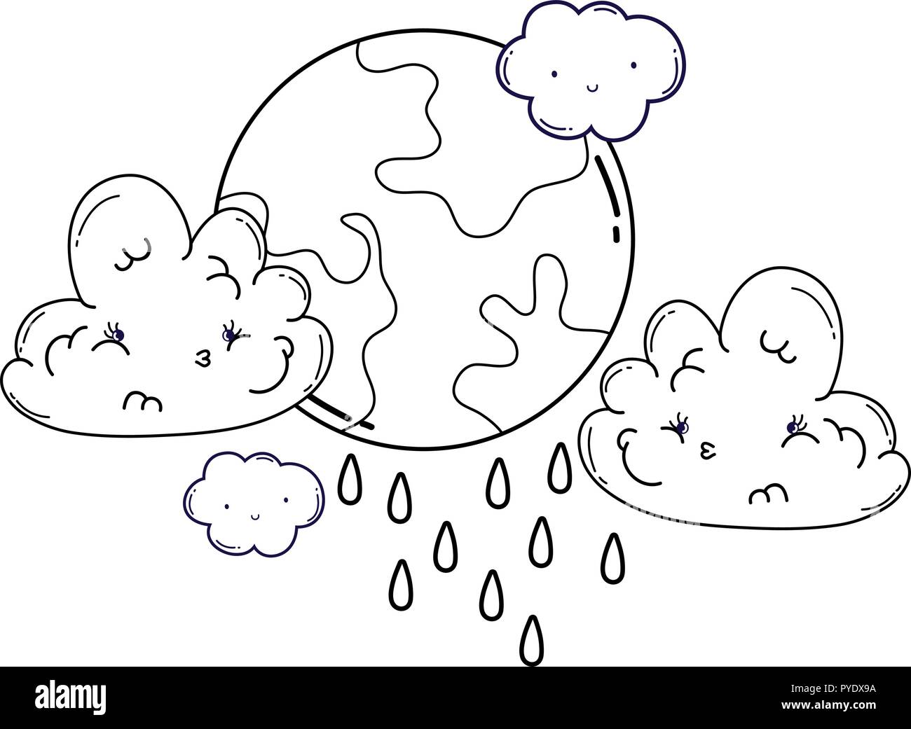 Clouds and moon cute cartoons in black and white Stock Vector Image ...
