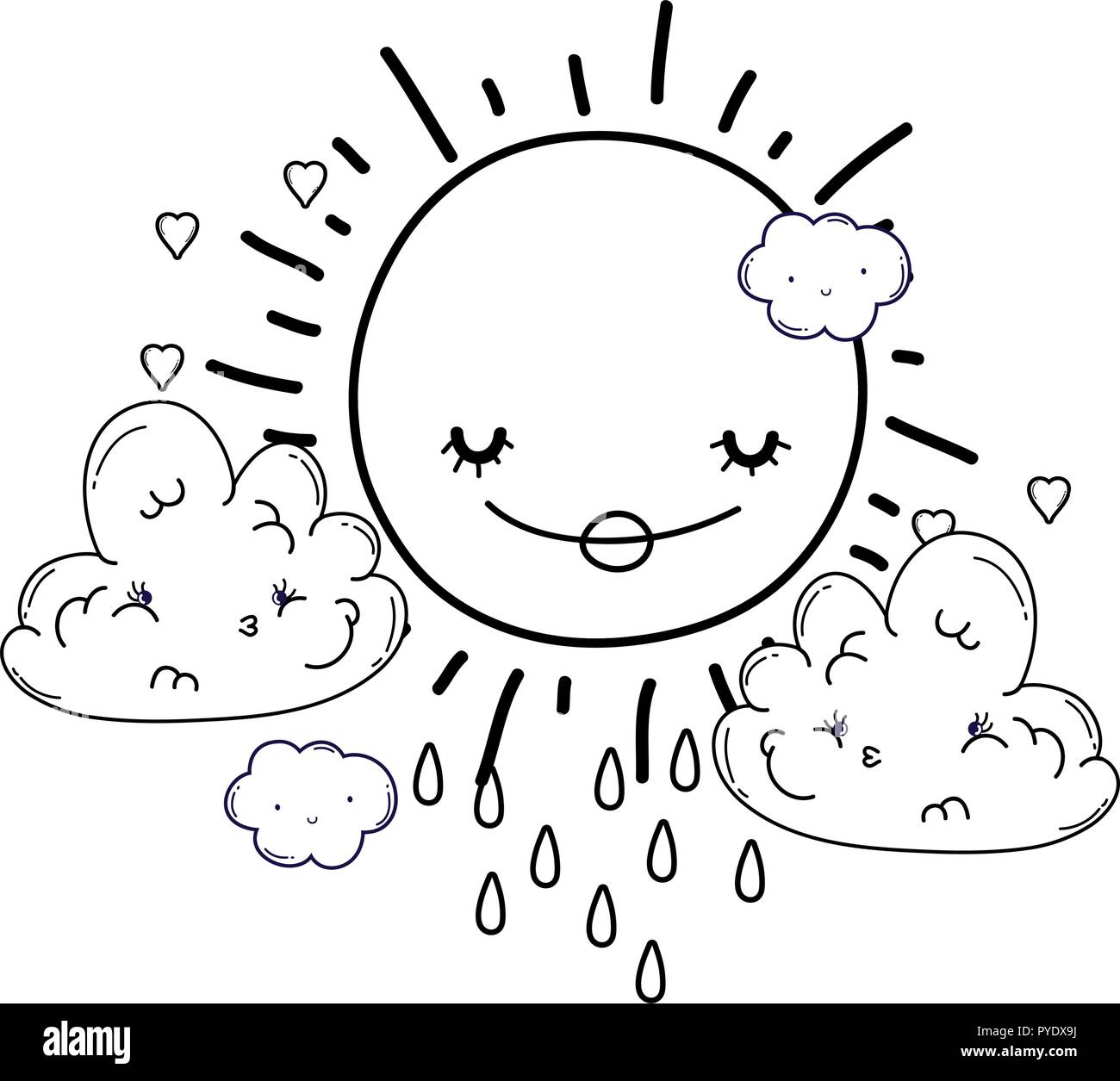 Sun and clouds cartoons in black and white Stock Vector