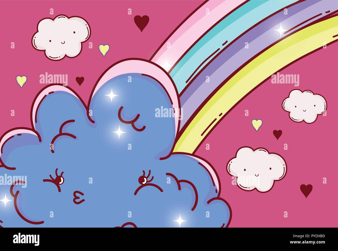 rainbow with kawaii fluffy clouds and hearts Stock Vector Image & Art ...
