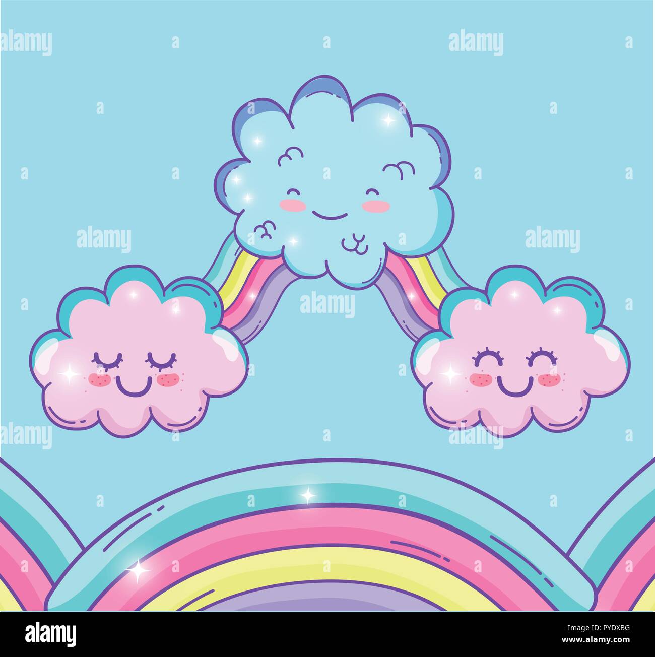 cute rainbow with kawaii fluffy clouds Stock Vector Image & Art - Alamy