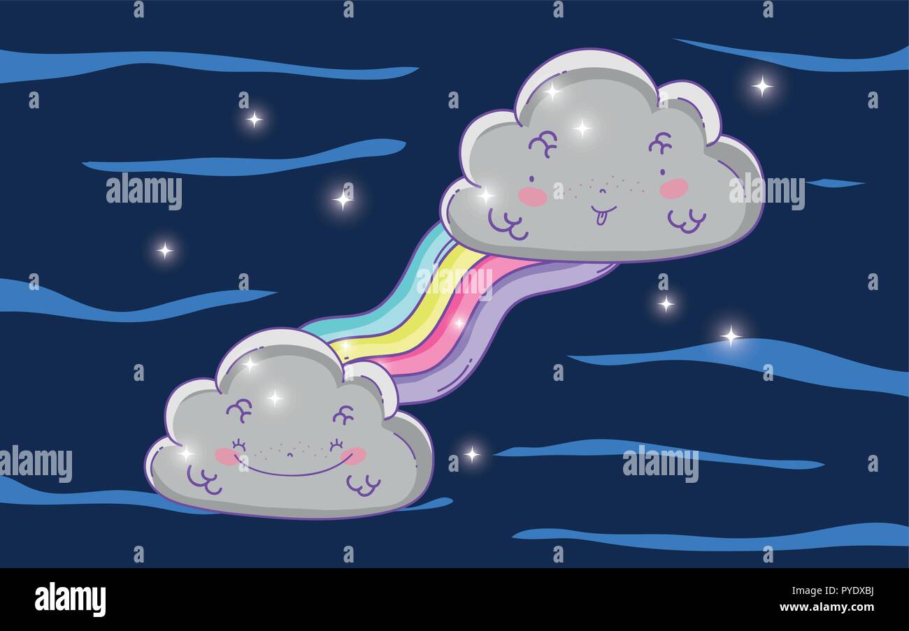cute fluffy clouds with rainbow and stars Stock Vector Image & Art - Alamy