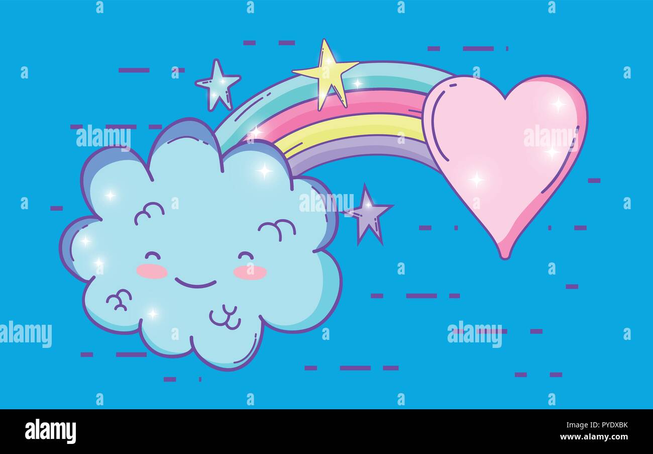 beauty rainbow with fluffy cloud and heart Stock Vector Image & Art - Alamy