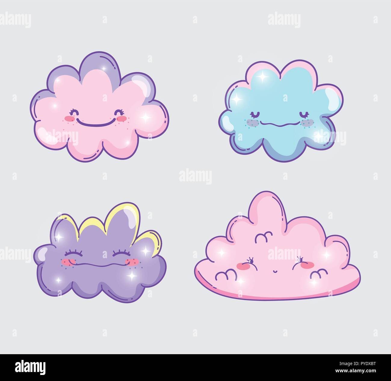 set kawaii fluffy clouds character Stock Vector Image & Art - Alamy