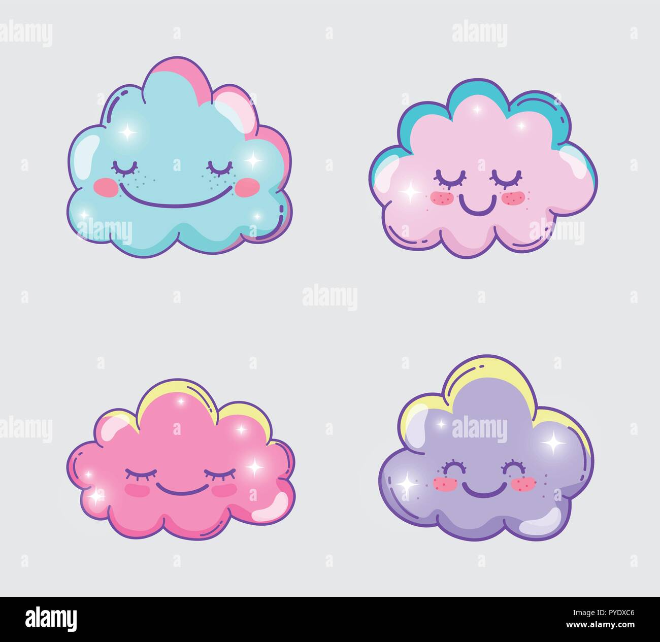 set happy fluffy clouds expression Stock Vector Image & Art - Alamy