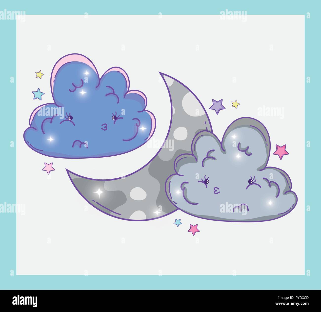 cute fluffy clouds with moon and stars Stock Vector Image & Art - Alamy