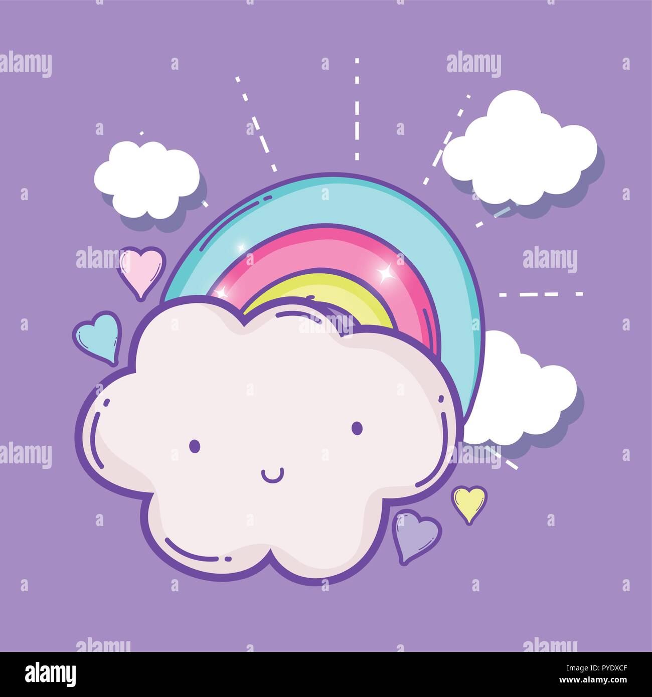 cute fluffy cloud with rainbow and hearts Stock Vector Image & Art - Alamy