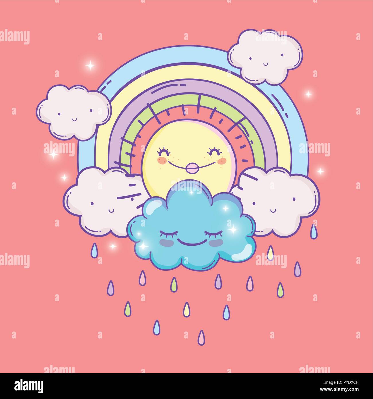 happy sun with rainbow and fluffy clouds Stock Vector Image & Art - Alamy