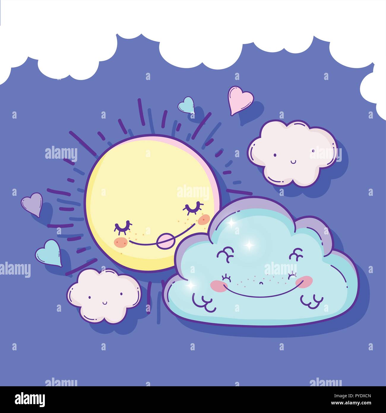 kawaii sun with happy fluffy clouds Stock Vector Image & Art - Alamy