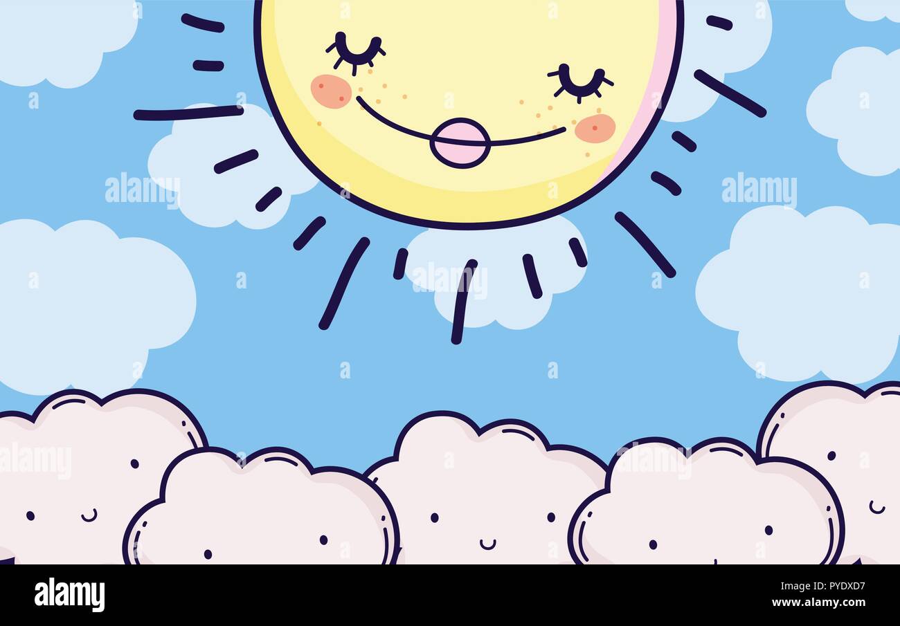 cute fluffy clouds and happy sun Stock Vector Image & Art - Alamy