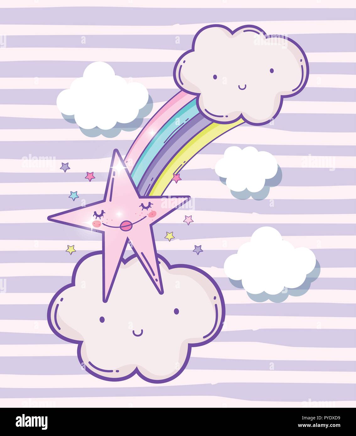 cute fluffy clouds with rainbow and beauty star Stock Vector Image ...