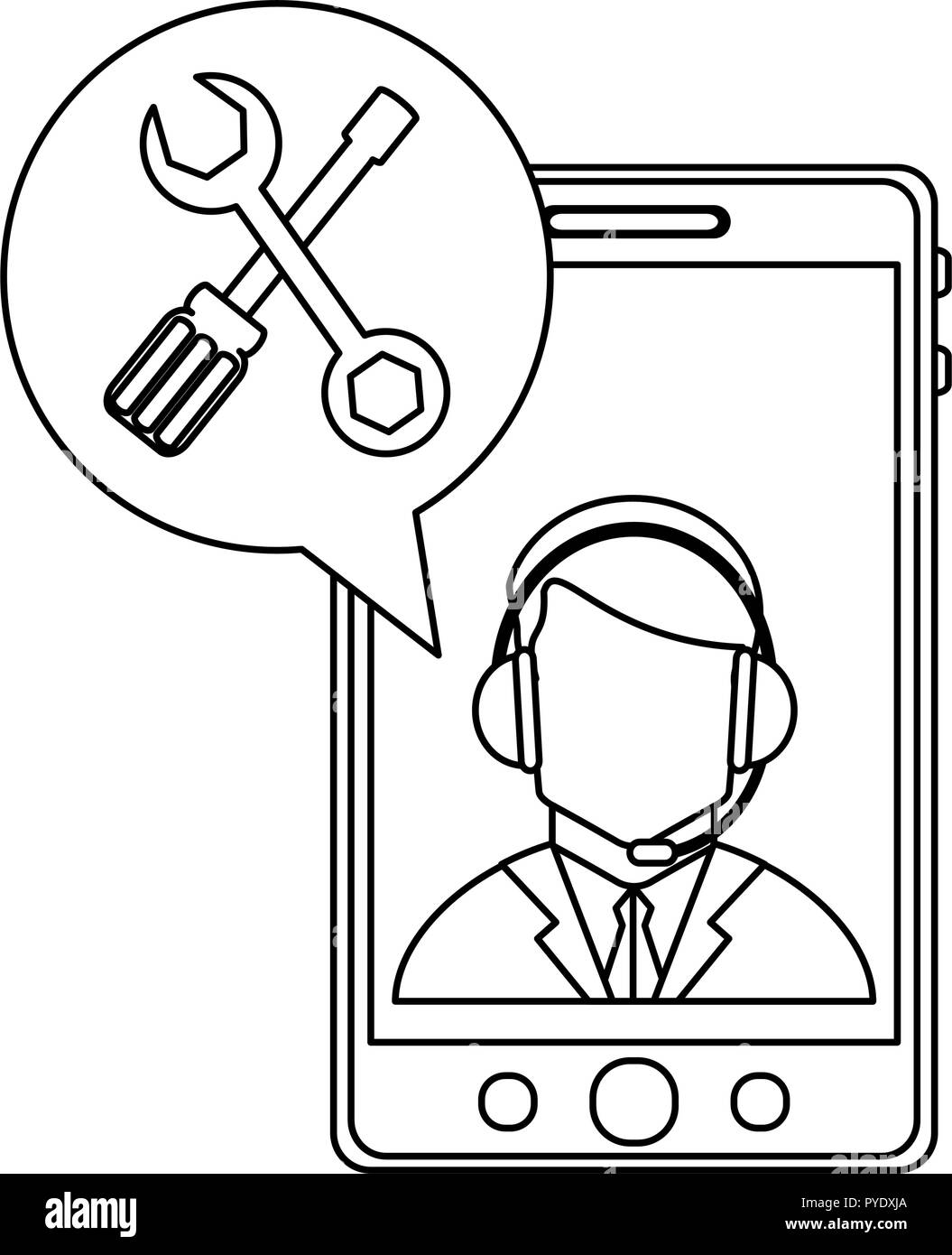 Smartphone technical support in black and white Stock Vector