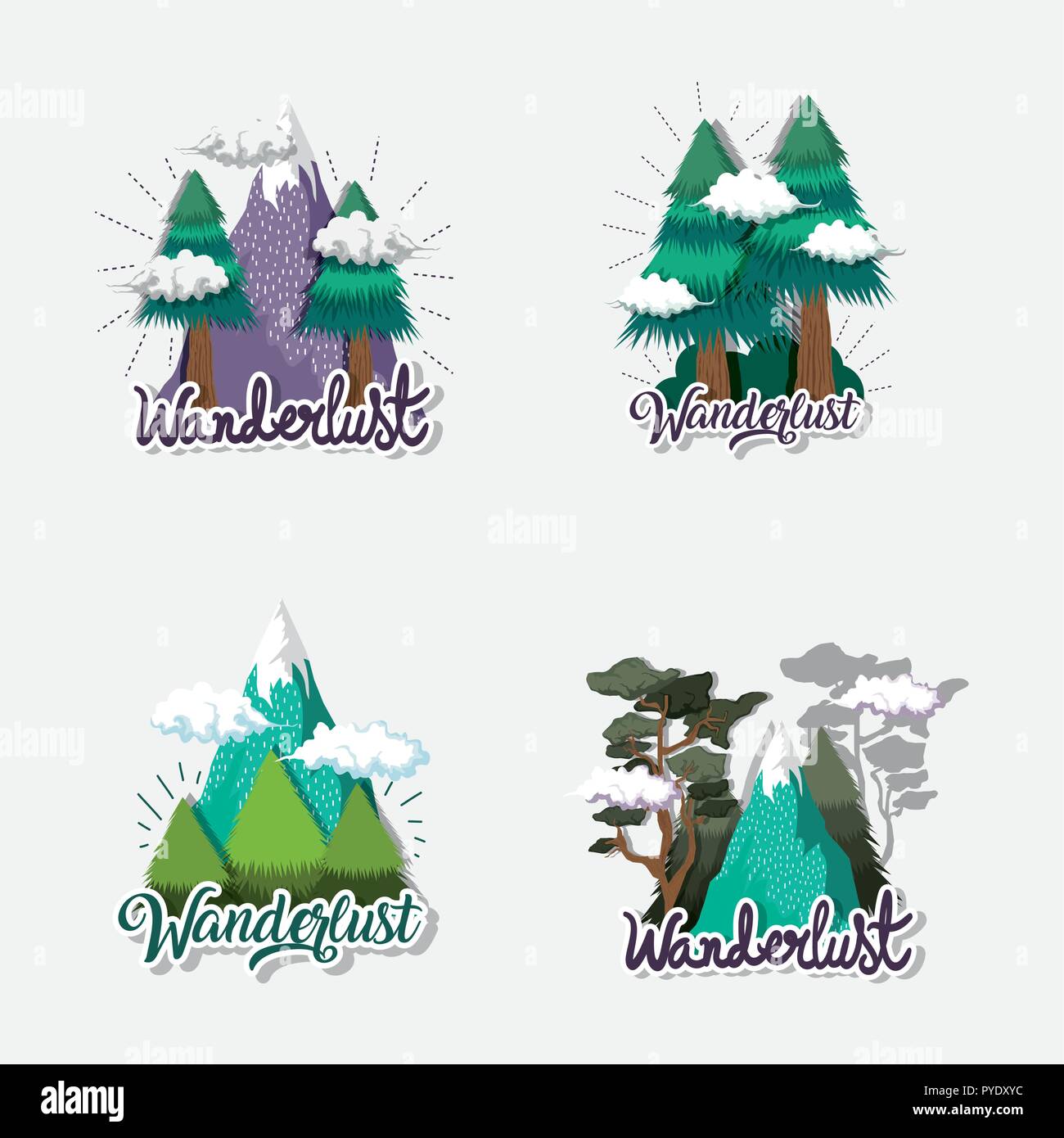 set pine trees with clouds and ice mountains Stock Vector Image & Art ...