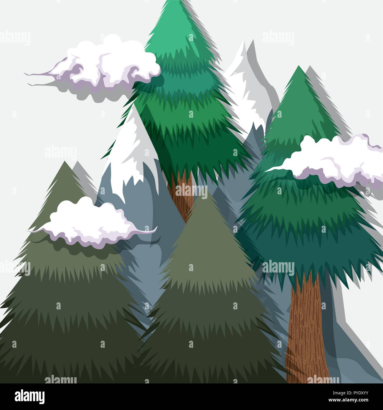 pine trees with ice mountains and clouds landscape Stock Vector Image ...