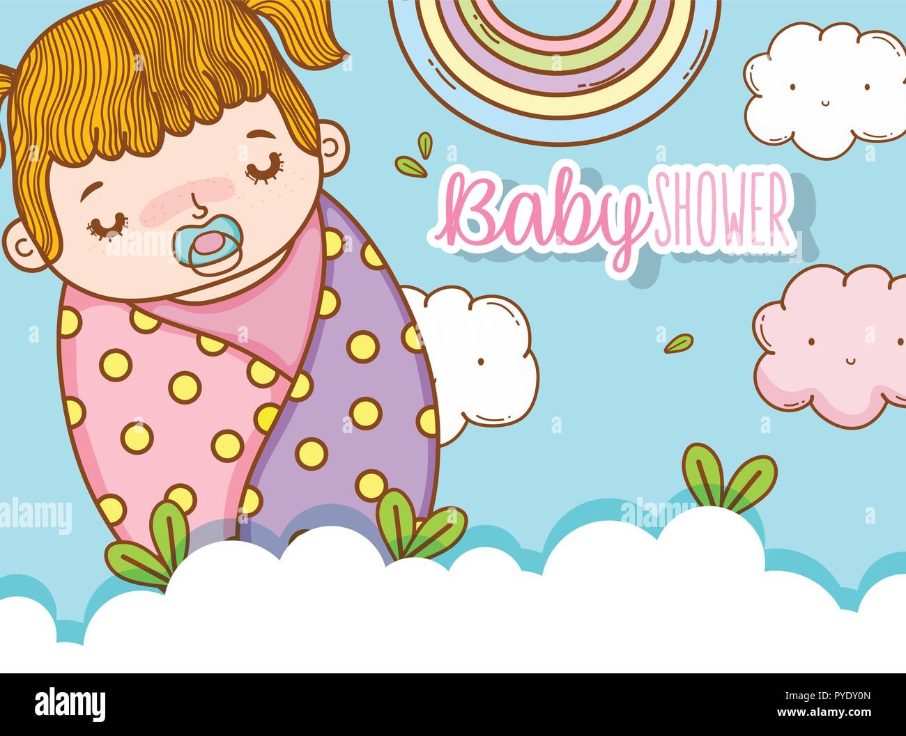 Baby Girl In The Blanket With Pacifier And Clouds Stock Vector Image