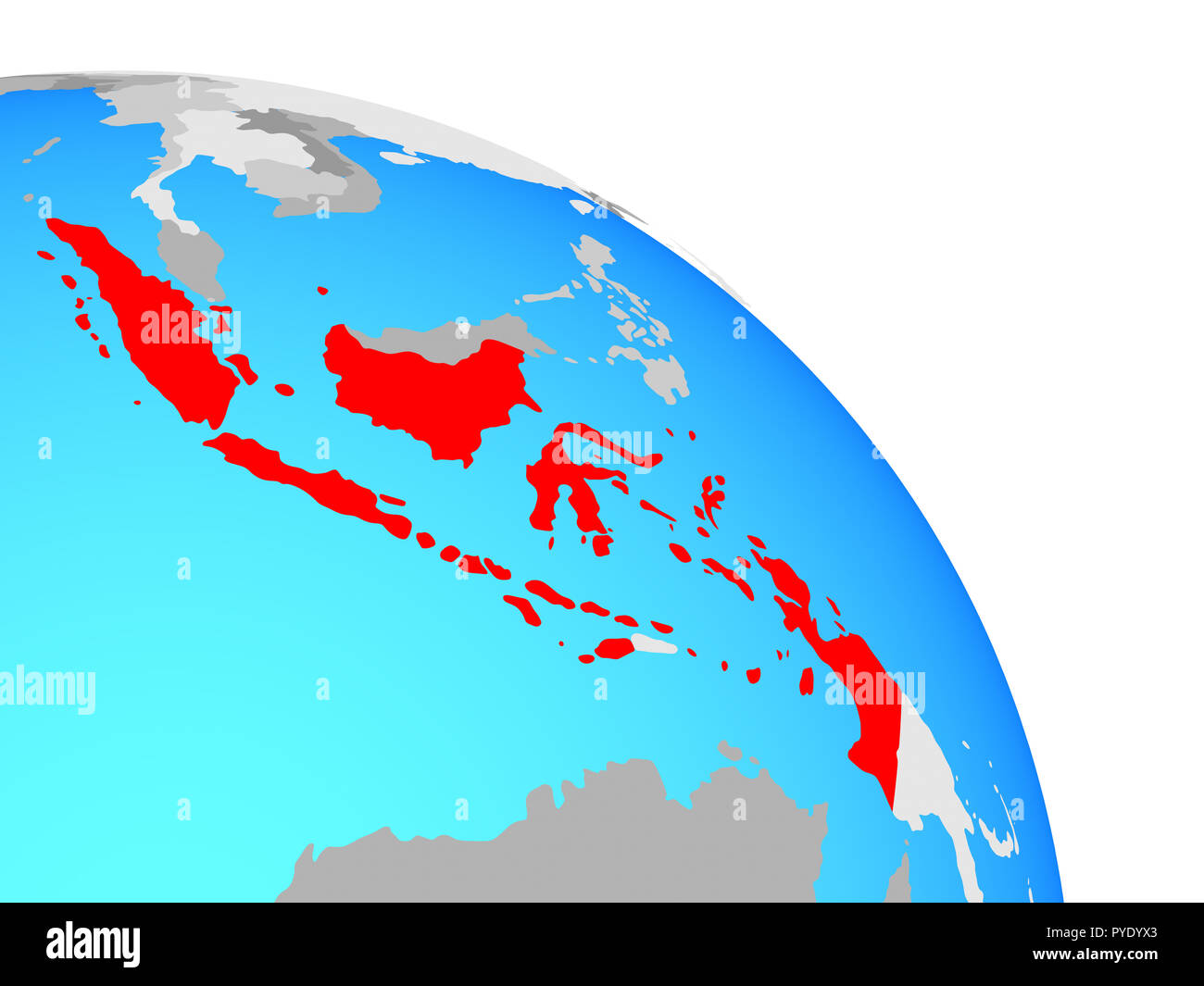 Indonesia on simple blue political globe. 3D illustration. Stock Photo