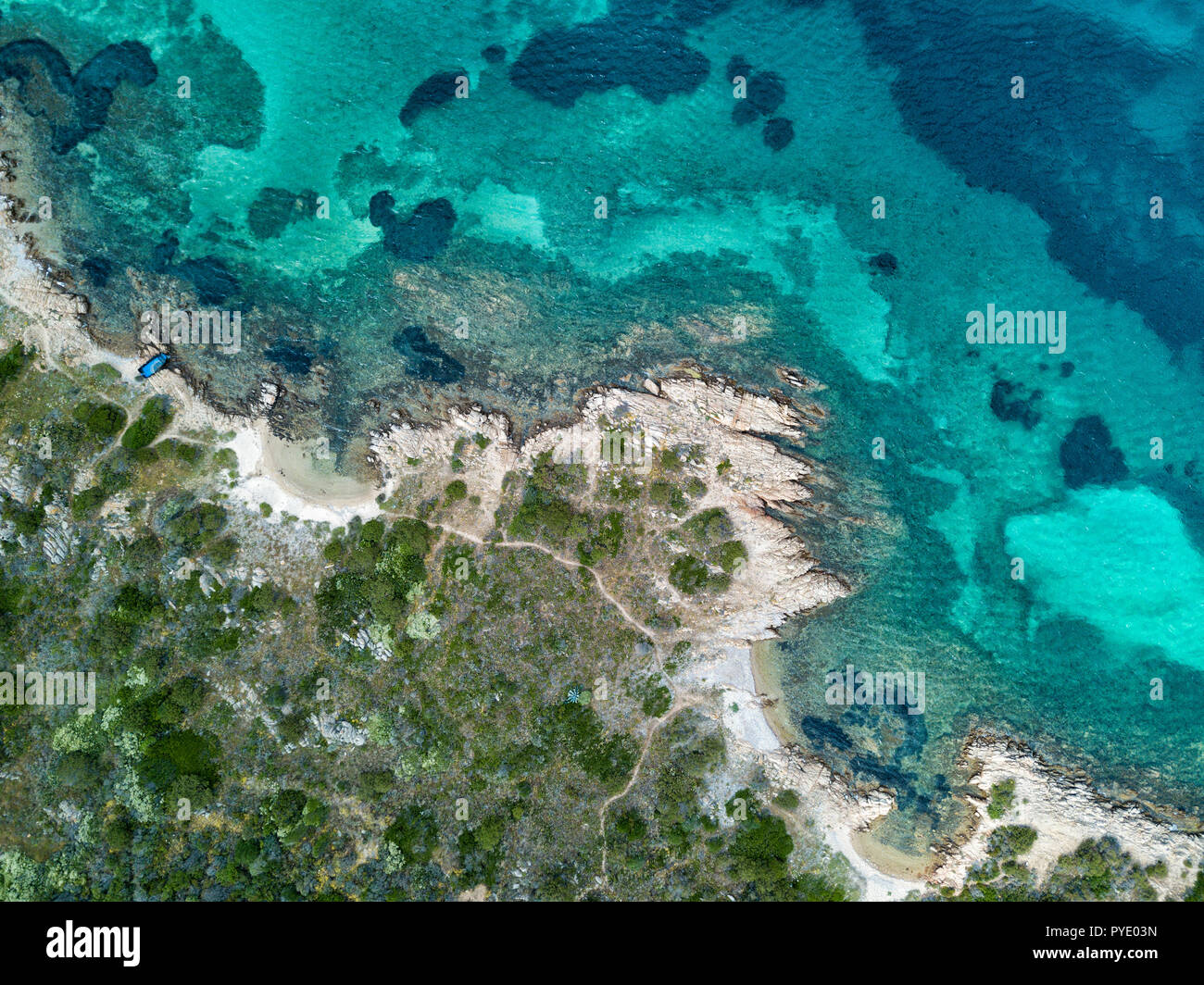 Amazing birds eye view with turquoise water and coastline creating an ...