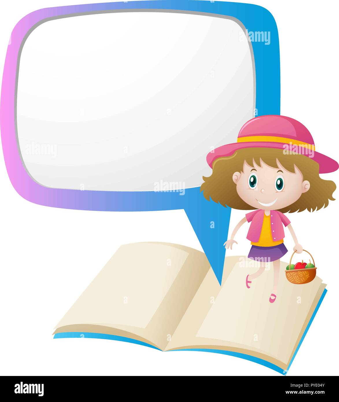 Speech bubble template with girl standing on book illustration Stock ...