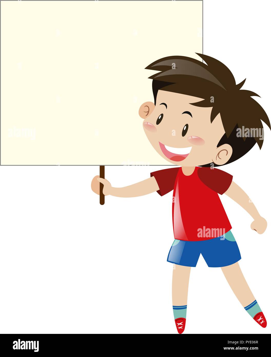 Little boy in red shirt holding blank sign illustration Stock Vector ...