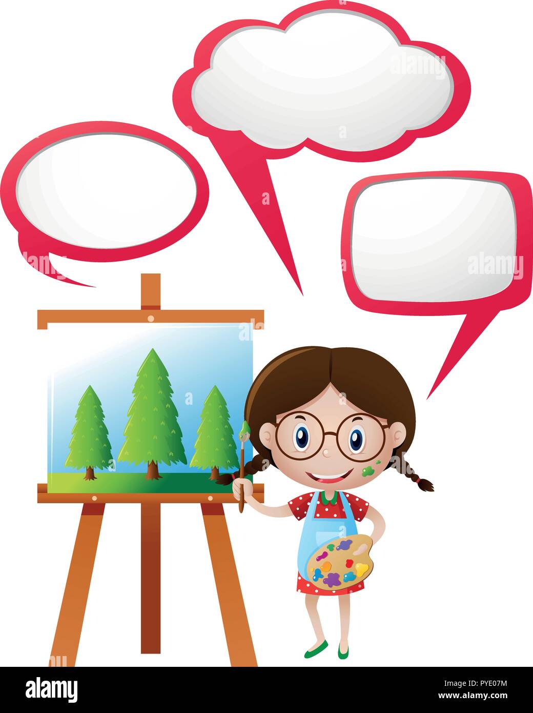 Speech bubble template with girl painting on canvas illustration Stock ...