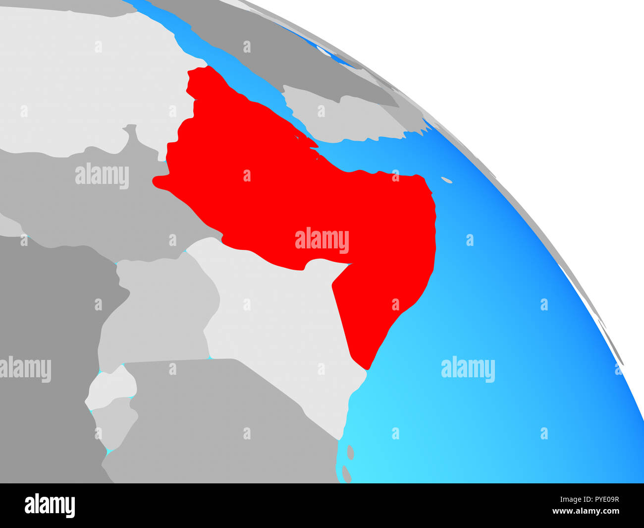 Horn of Africa on simple blue political globe. 3D illustration Stock ...