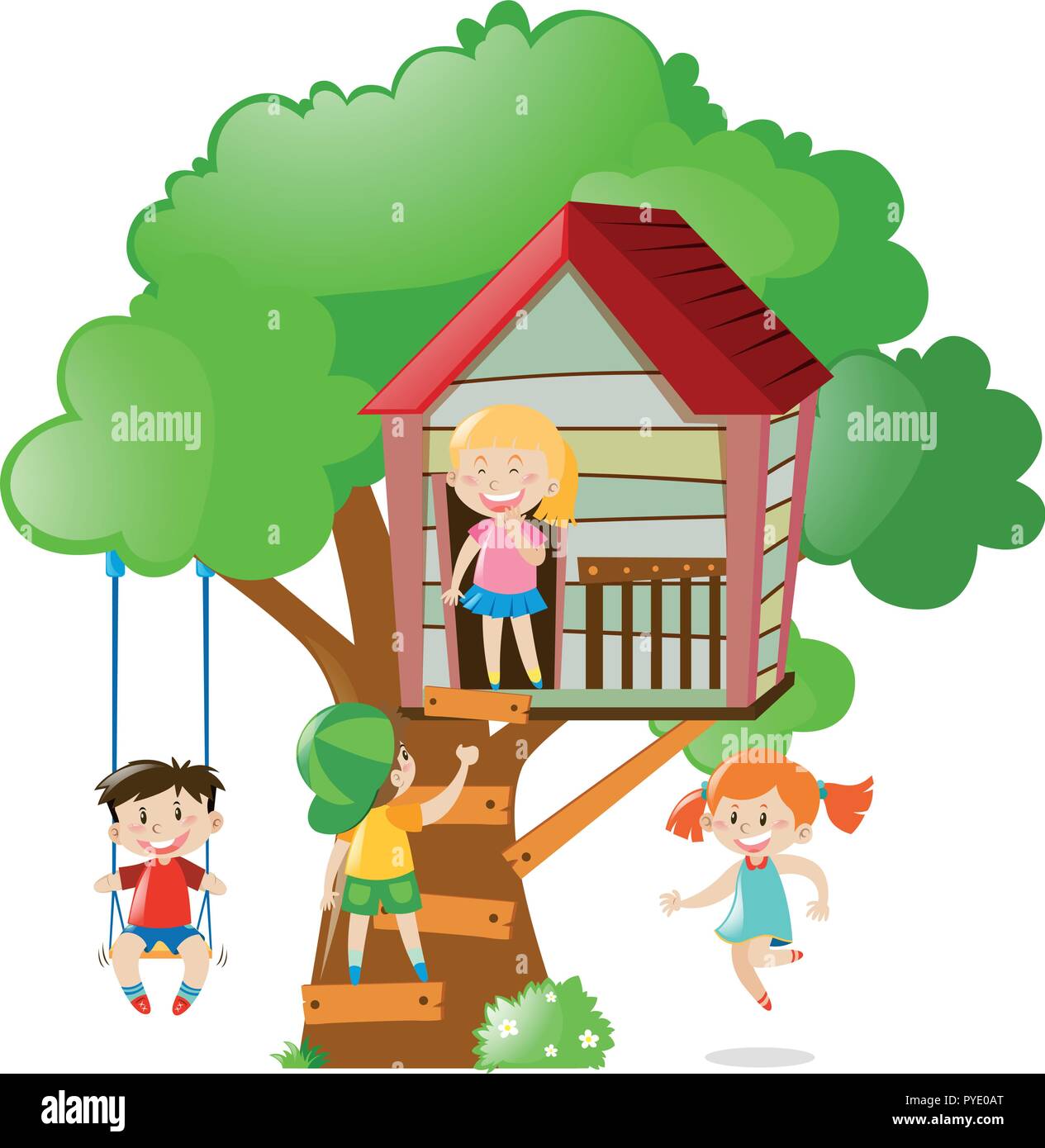 Children playing on treehouse illustration Stock Vector Image & Art - Alamy