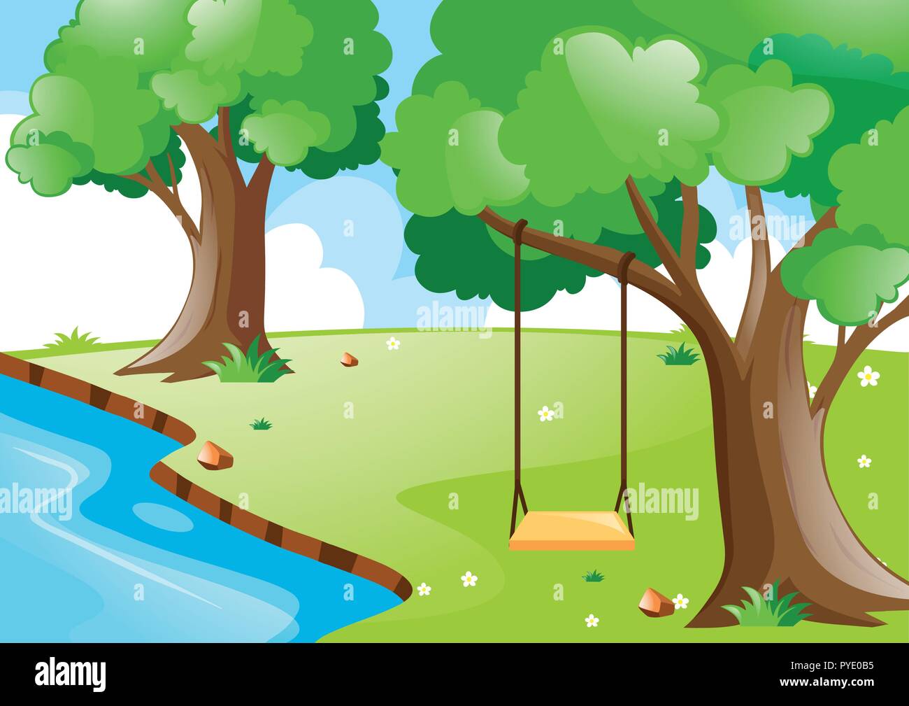 Nature scene with river and trees illustration Stock Vector Image & Art ...