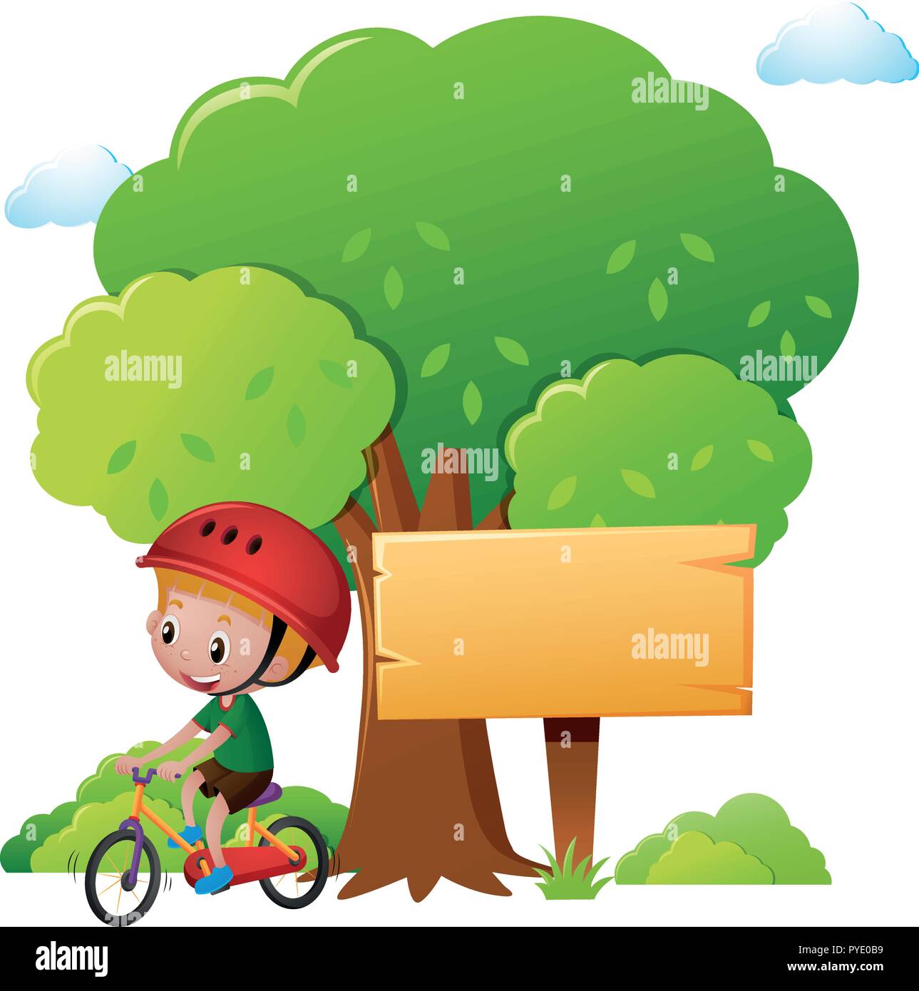 Boy riding bike in park illustration Stock Vector Image & Art - Alamy