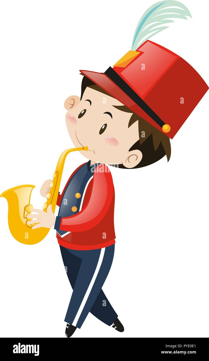 School band member playing saxophone illustration Stock Vector Image